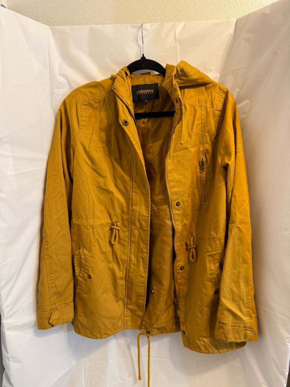 Ambiance Outerwear Mustard Yellow Utility Field Jacket Hooded Medium